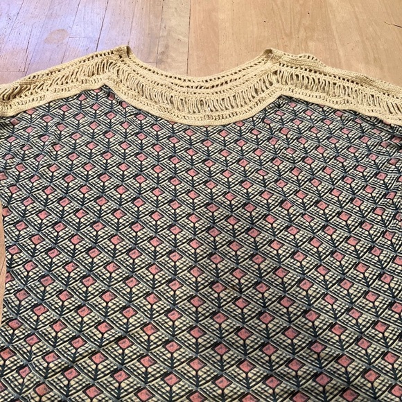 Free People Woven Knit Shoulder Diamond Patterned Slub Dolman Sleeve Top Size S - Picture 3 of 5